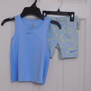 NWT 2pc Nike Blue Top & Logo Print Bike Shorts Set sz 4t
